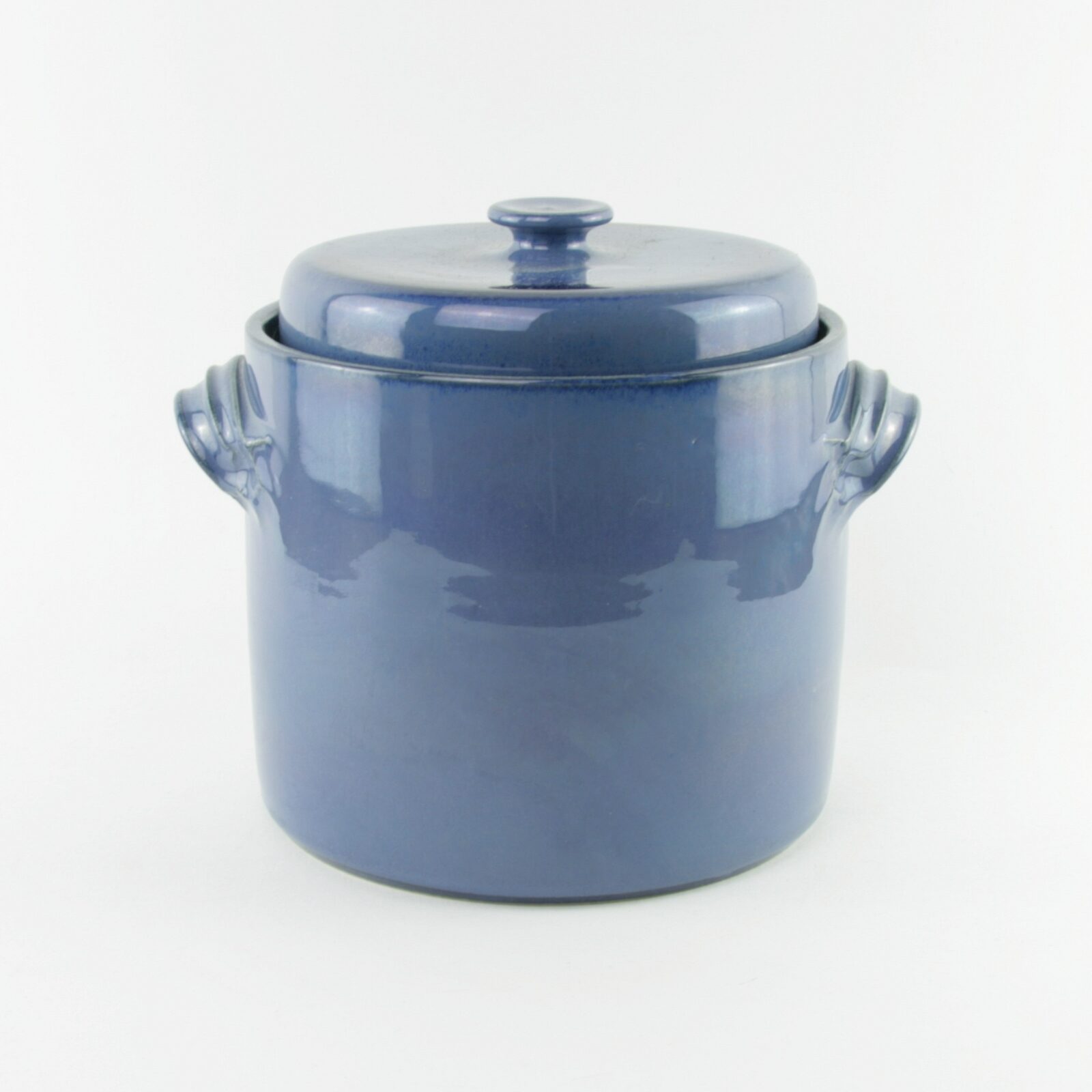 2 litre handmade ceramic sauerkraut crock in blue with weight stones