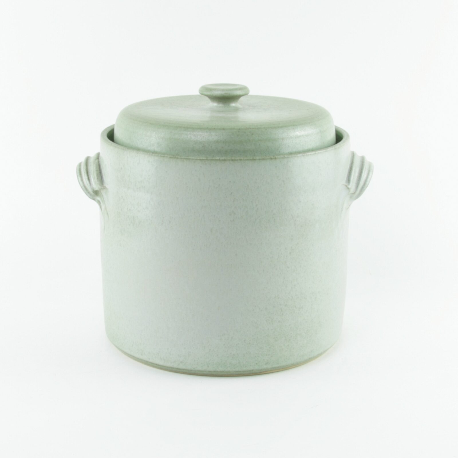 2 litre handmade ceramic sauerkraut crock in green with weight stones