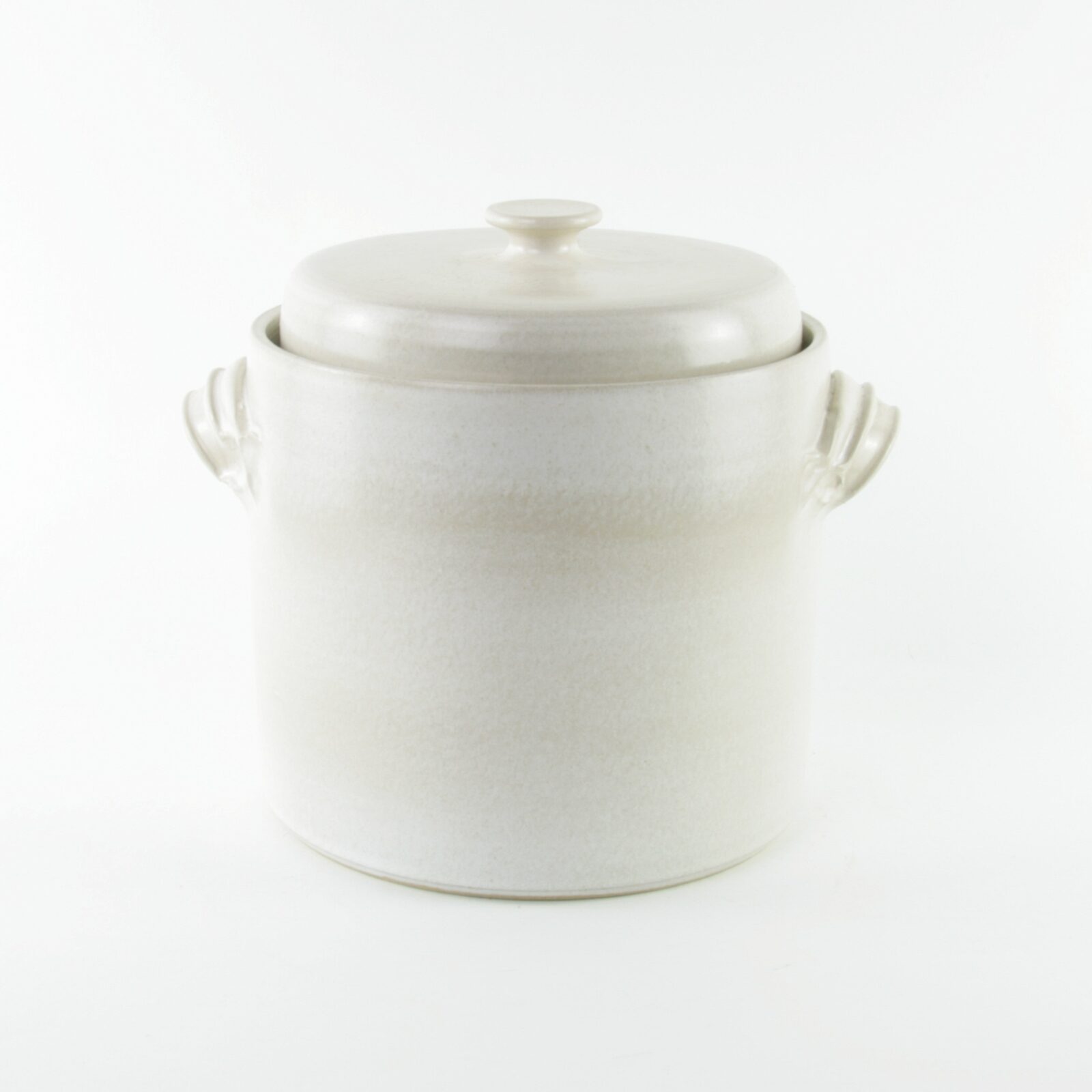 2 litre handmade ceramic sauerkraut crock in white with weight stones