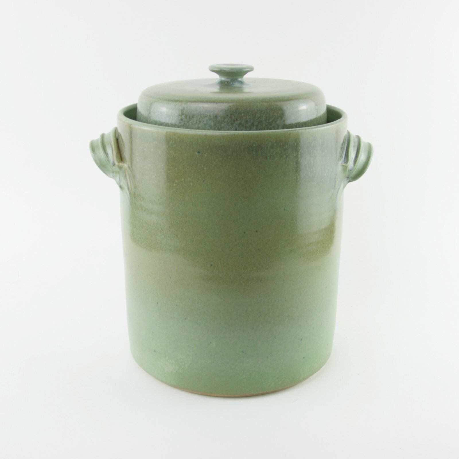 4 litre handmade ceramic sauerkraut crock in green with weight stones