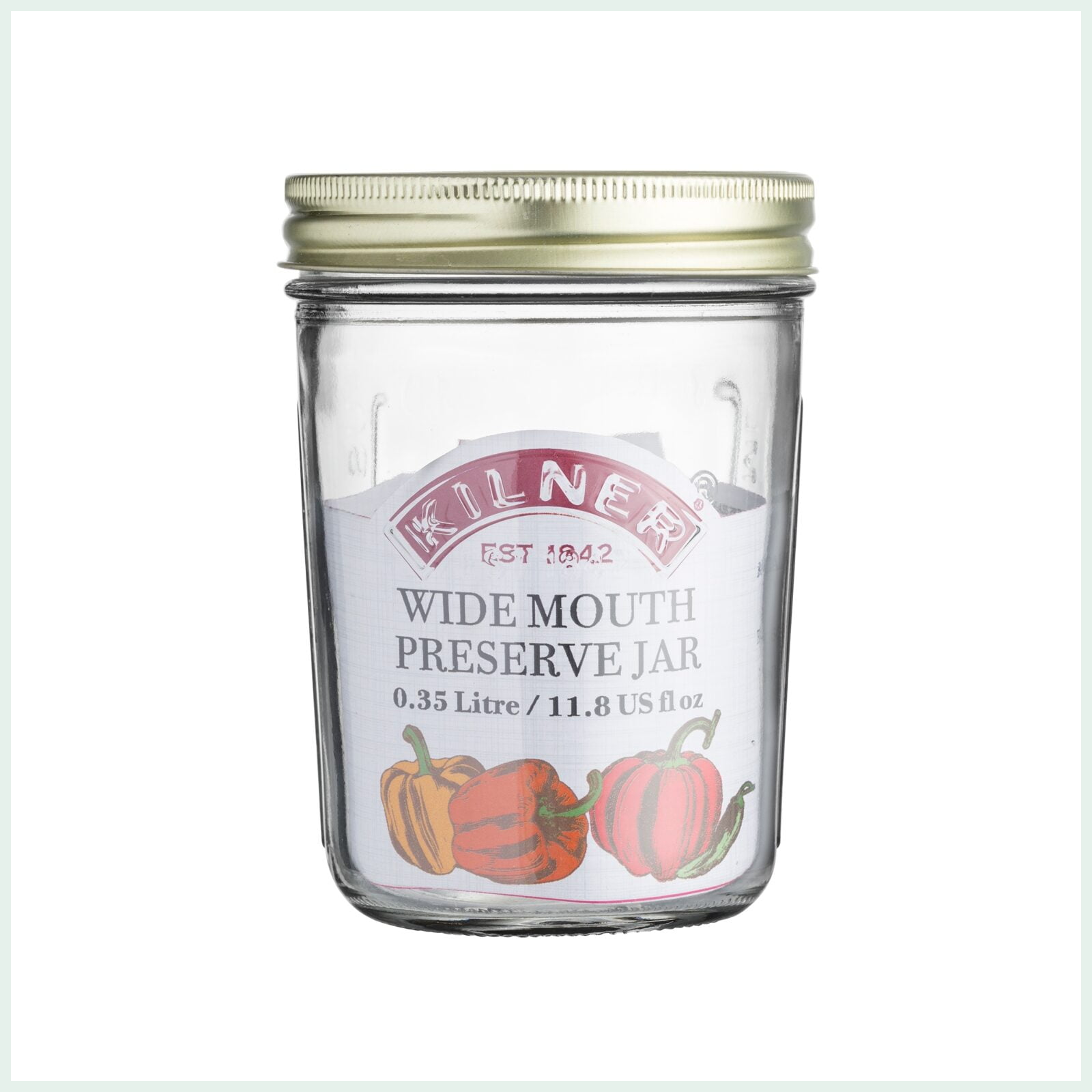 Kilner 0.35 litre wide mouth preserve jar. Suitable for canning.