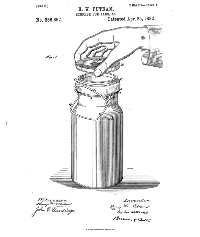 Putnams Lightning canning jar patent drawing