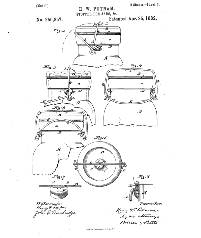 Putnams Lightning canning jar patent drawing
