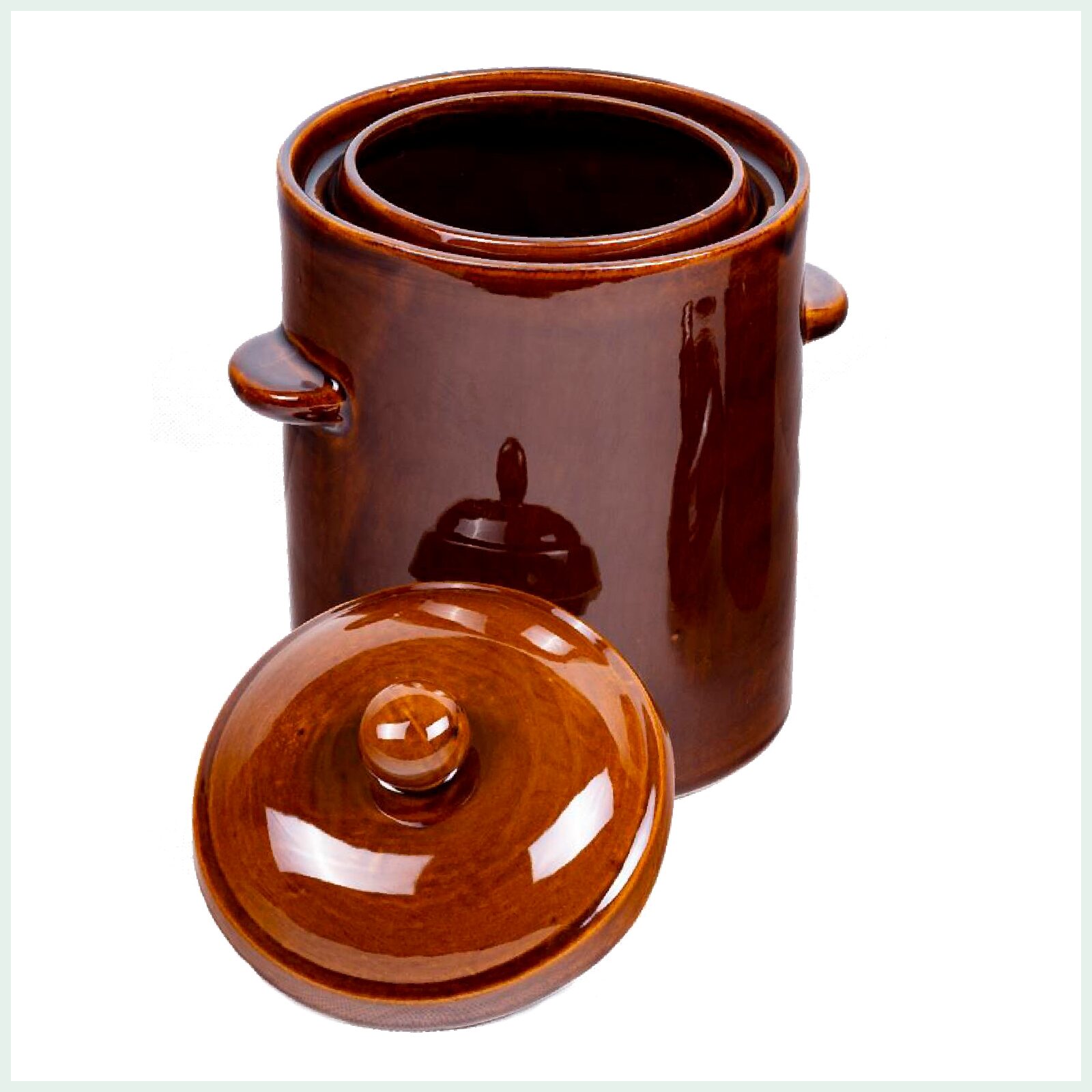 Polish 2.5 litre ceramic fermentation crock with weight stones