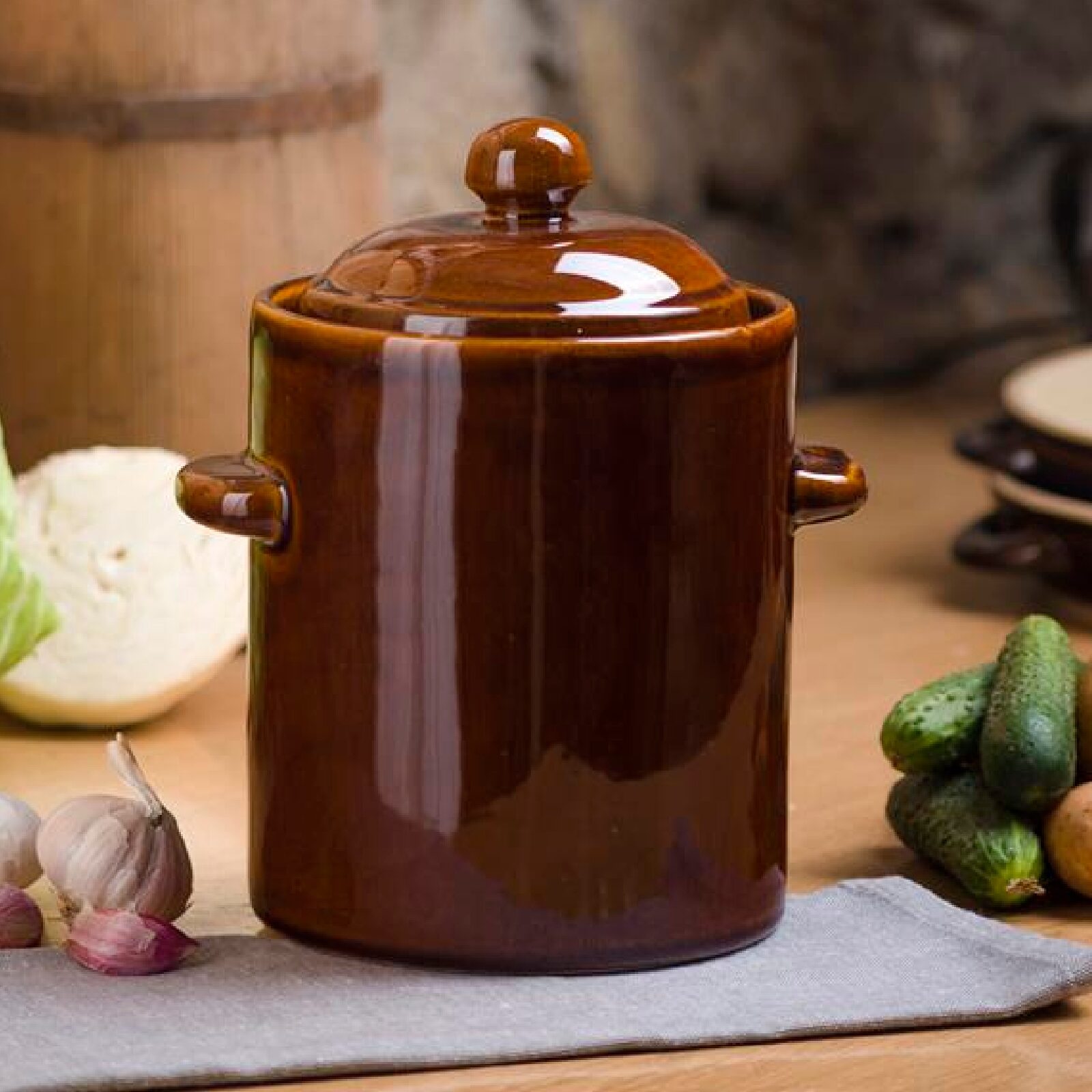 Polish 2.5 litre ceramic fermentation crock with weights set